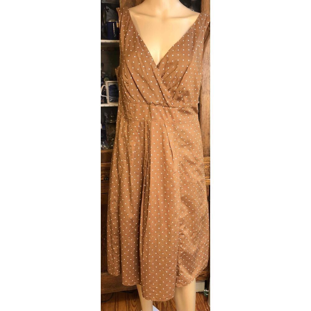 Lands' End Womens Brown White Polka Dot Wrap Dress V Neck Sleeveless Size 10 - Picture 2 of 9